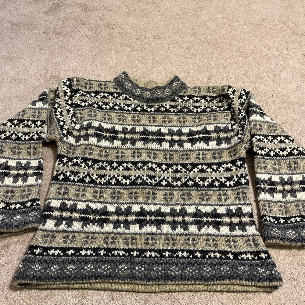 Cozy Nordic Pattern wool blend Crew Neck Sweater fair isle